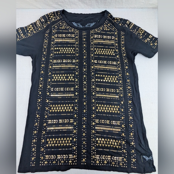 Robin's Jeans Eye Popping Gold Studed Black Shirt Full Frontal Bling Size 2XL - Picture 1 of 6